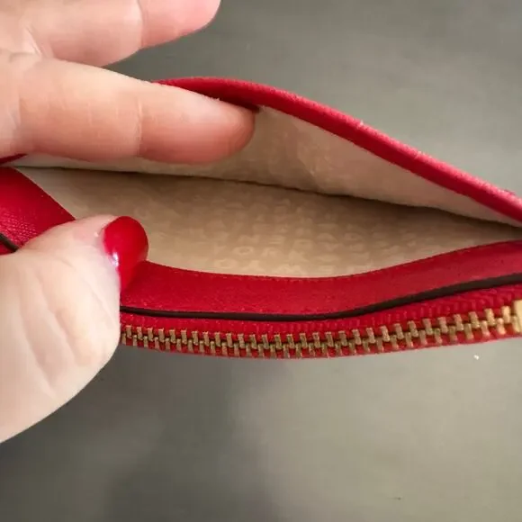 Kate Spade Bright Red Saffiano Leather Zip Top Card Holder Keychain Wallet - Picture 4 of 8